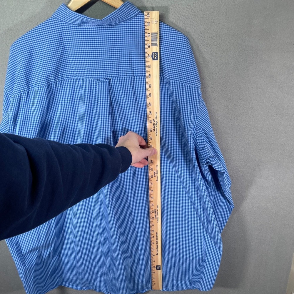 IZOD Button Down Shirt Mens 3XLT Blue Gingham Cotton Premium Tall Fit - Picture 4 of 9